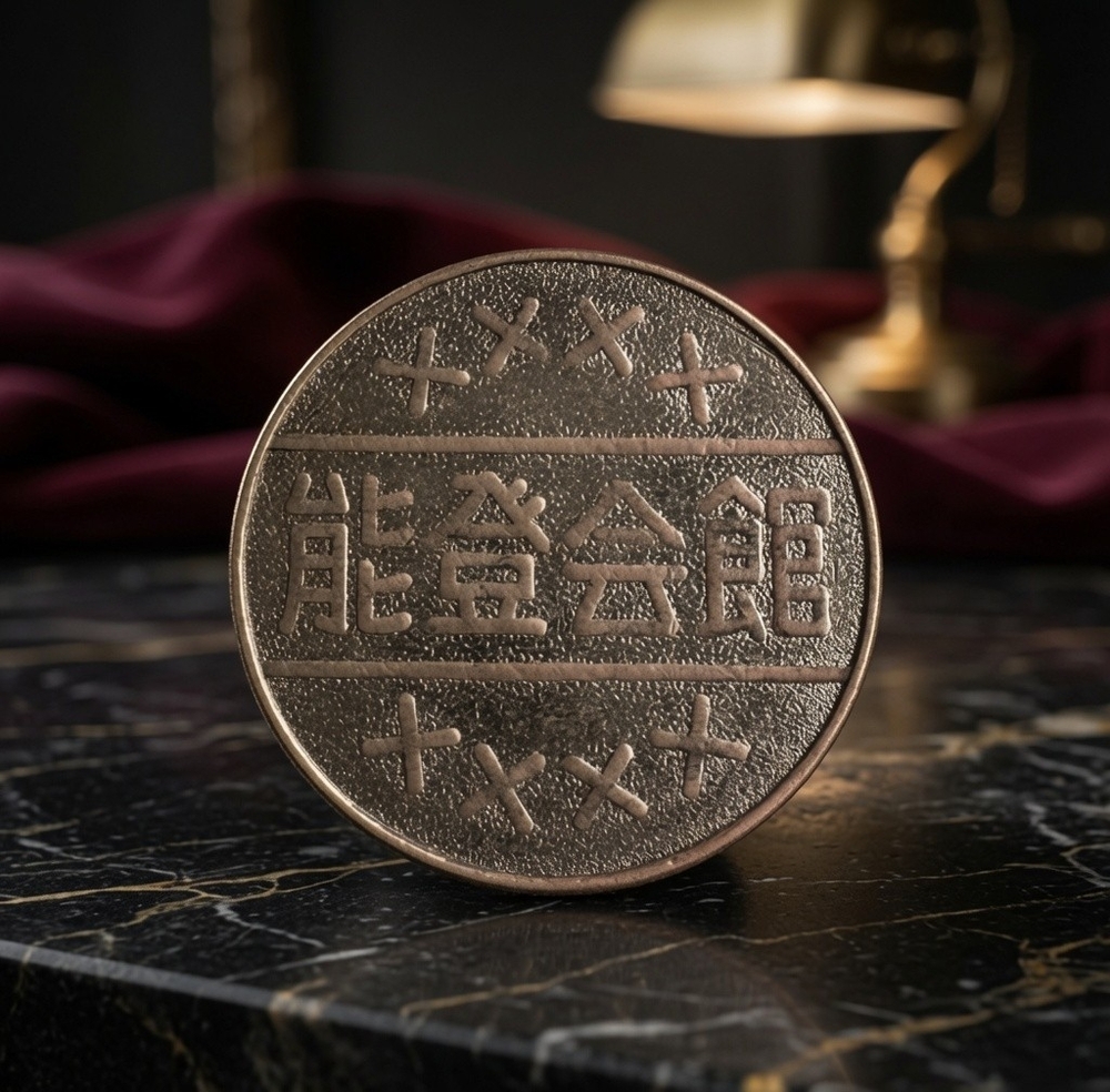 Vintage Chinese Token Coin Dragon Kanji Characters Copper Tone VG